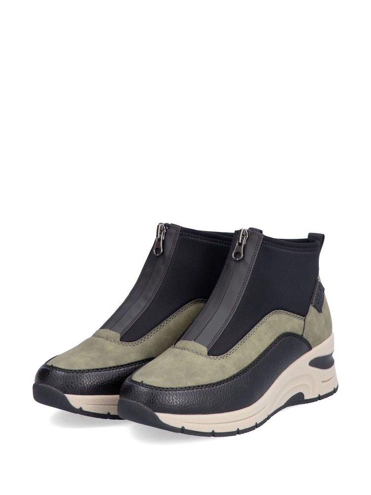Rieker Womens Green Front Zip Wedge Boots - Image 7 of 10