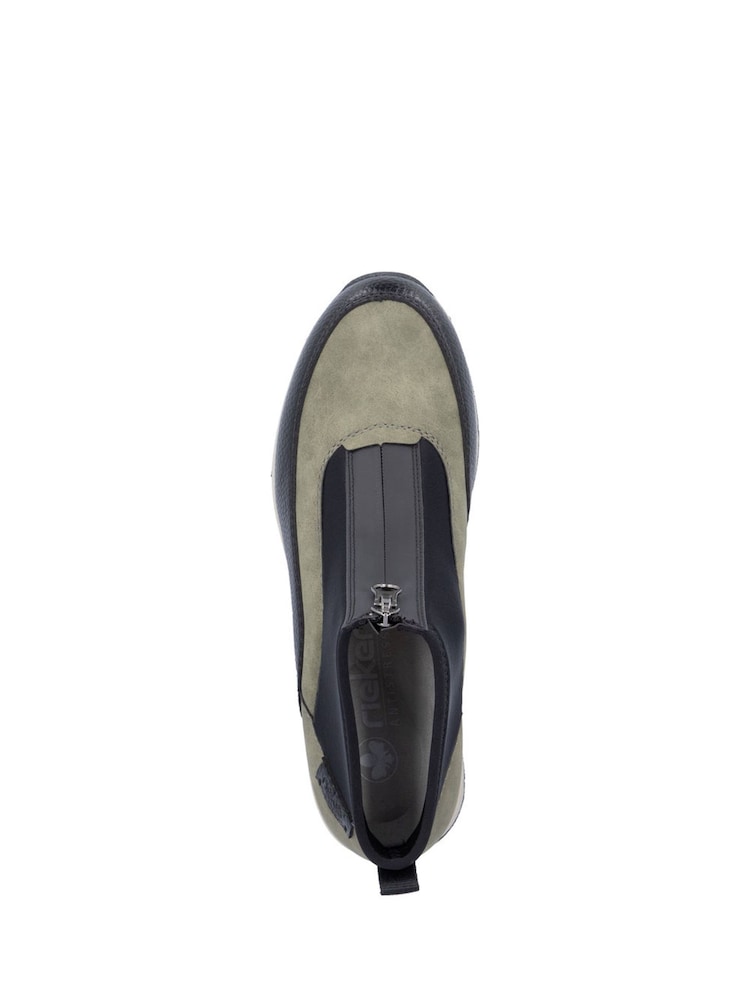 Rieker Womens Green Front Zip Wedge Boots - Image 9 of 10