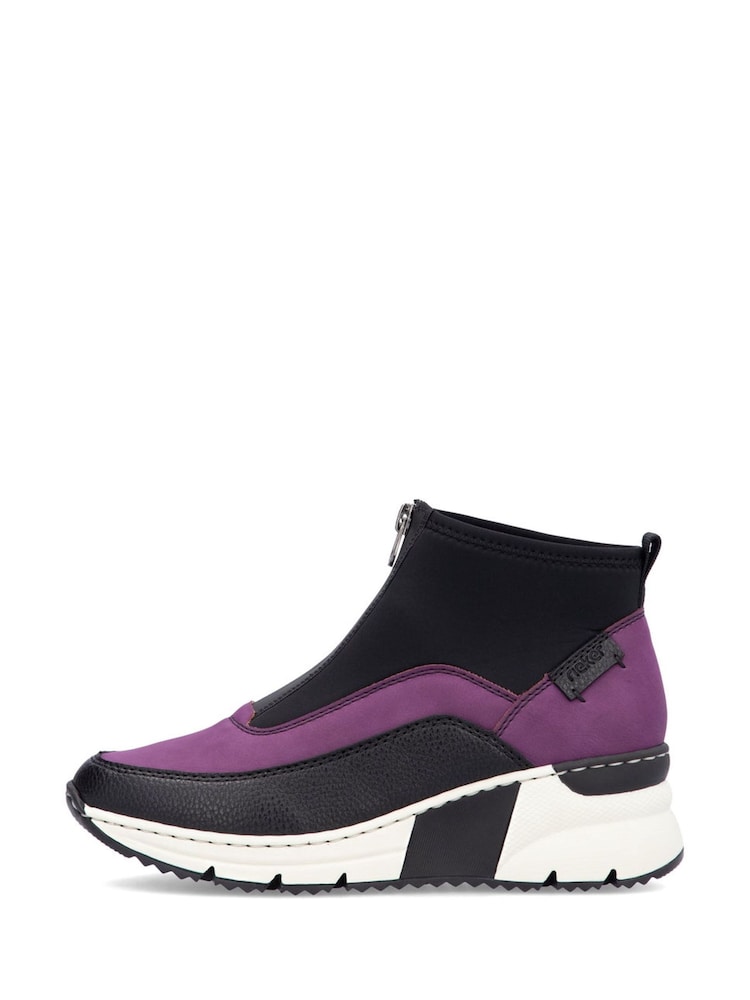 Rieker Womens Pink Front Zip Wedge Boots - Image 3 of 10