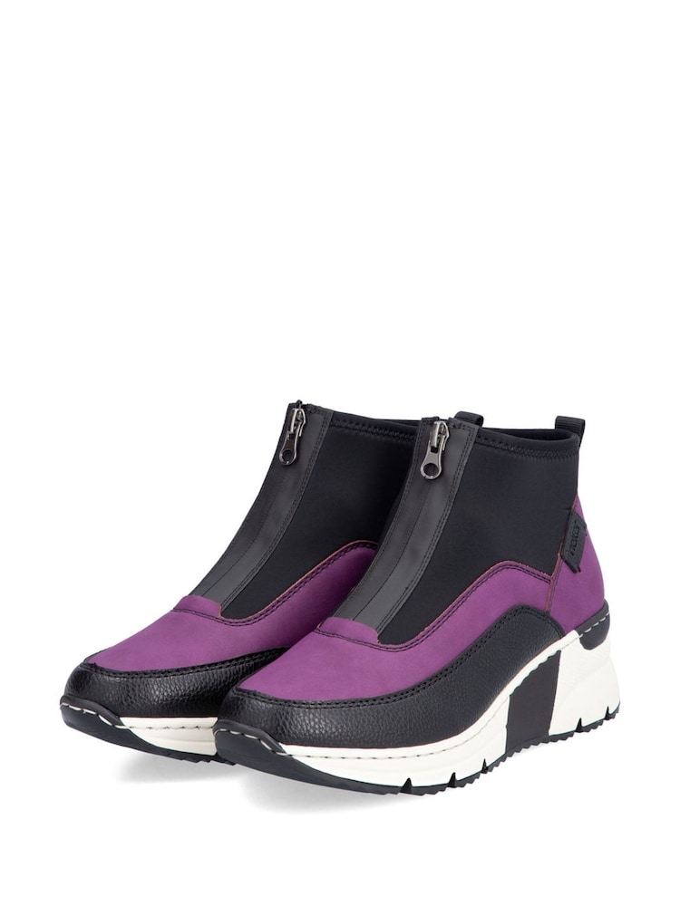 Rieker Womens Pink Front Zip Wedge Boots - Image 6 of 10