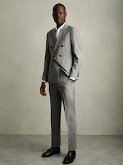 Reiss Soft Grey Lab Slim-Fit Pinstripe Suit Trousers - Image 1 of 8