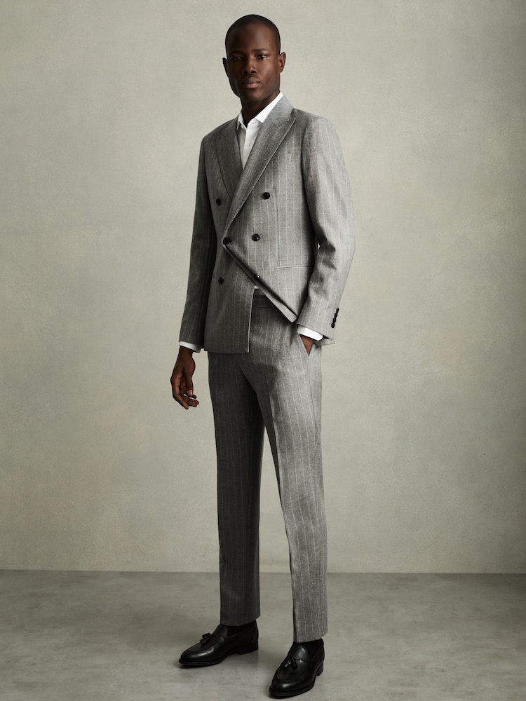 Reiss Soft Grey Lab Slim-Fit Pinstripe Suit Trousers - Image 1 of 8
