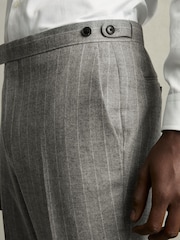 Reiss Soft Grey Lab Slim-Fit Pinstripe Suit Trousers - Image 6 of 8
