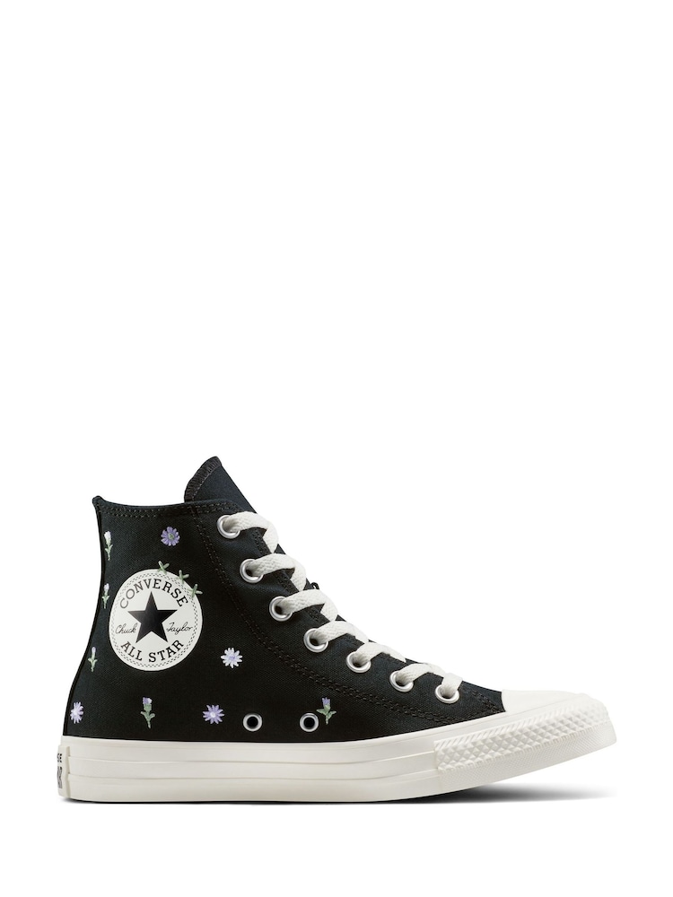 Converse Black Chuck Taylor All Star Joyful Floral Print Trainers - Image 1 of 8