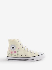 Converse Cream Youth Chuck Taylor Floral Embroidered Trainers - Image 1 of 12