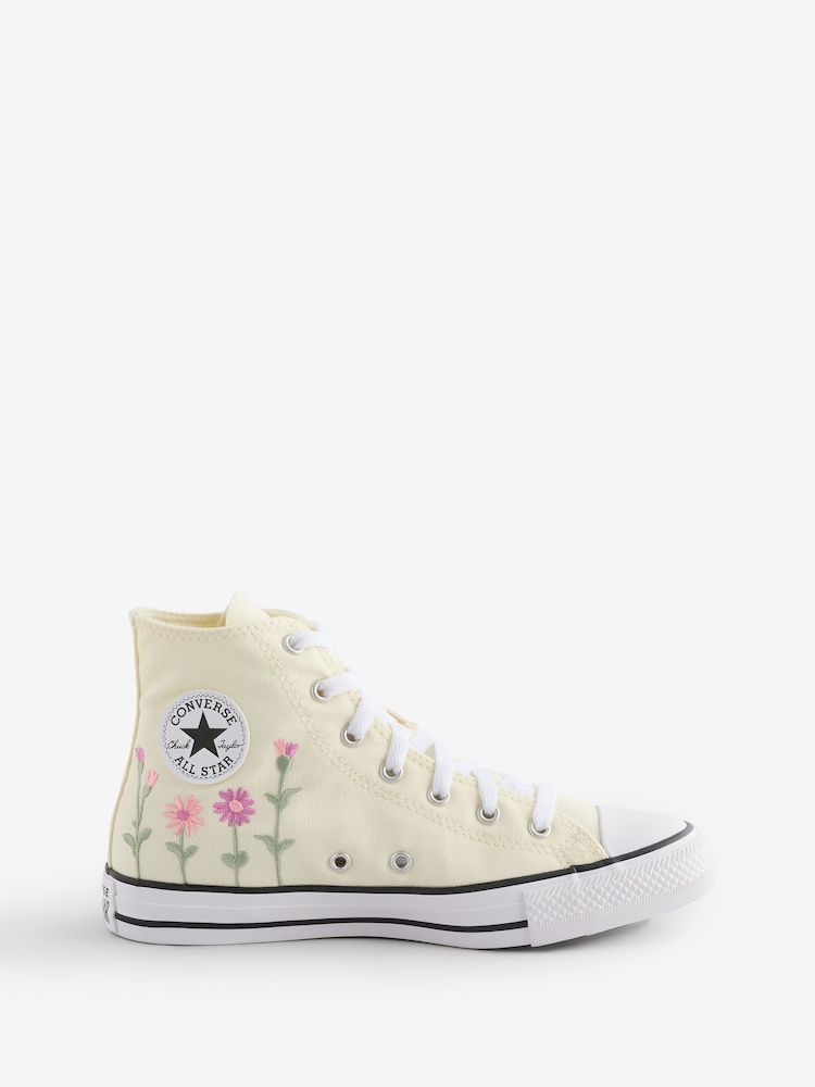 Converse Cream Youth Chuck Taylor Floral Embroidered Trainers - Image 1 of 12