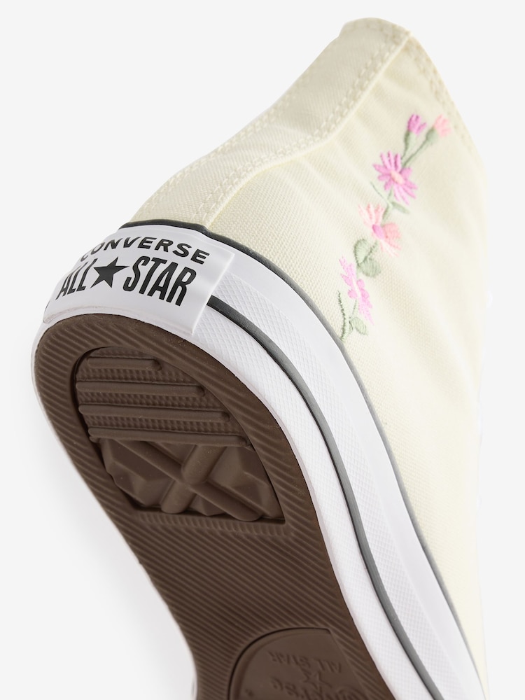 Converse Cream Youth Chuck Taylor Floral Embroidered Trainers - Image 10 of 12