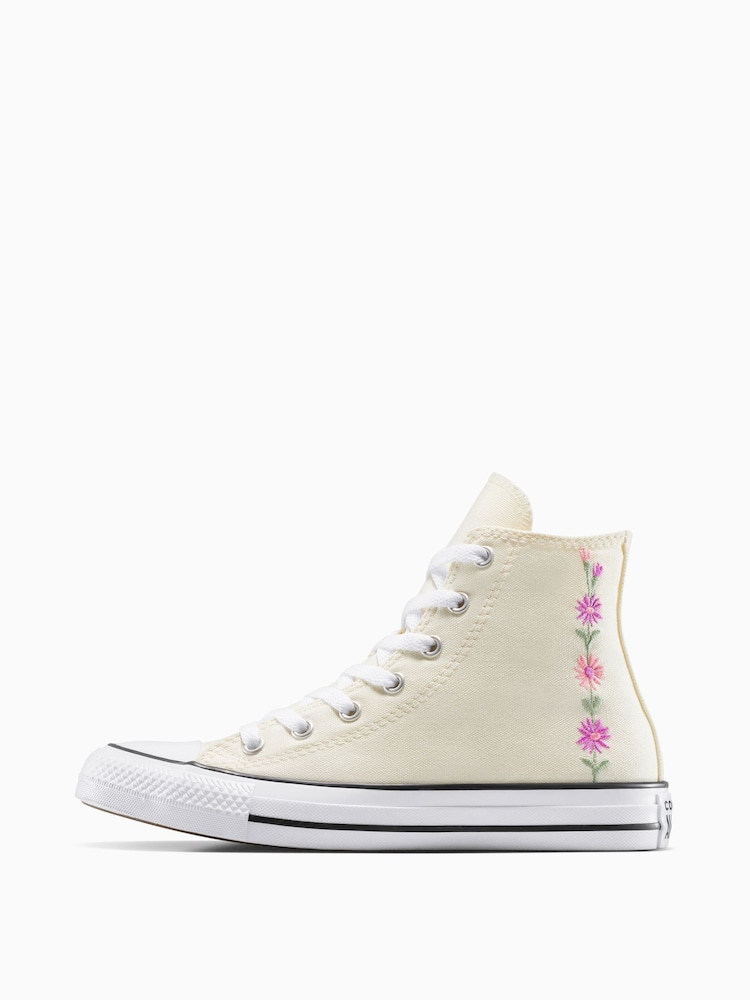 Converse Cream Youth Chuck Taylor Floral Embroidered Trainers - Image 2 of 12