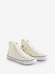Converse Cream Youth Chuck Taylor Floral Embroidered Trainers - Image 3 of 12
