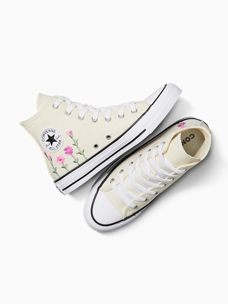 Converse Cream Youth Chuck Taylor Floral Embroidered Trainers - Image 6 of 12
