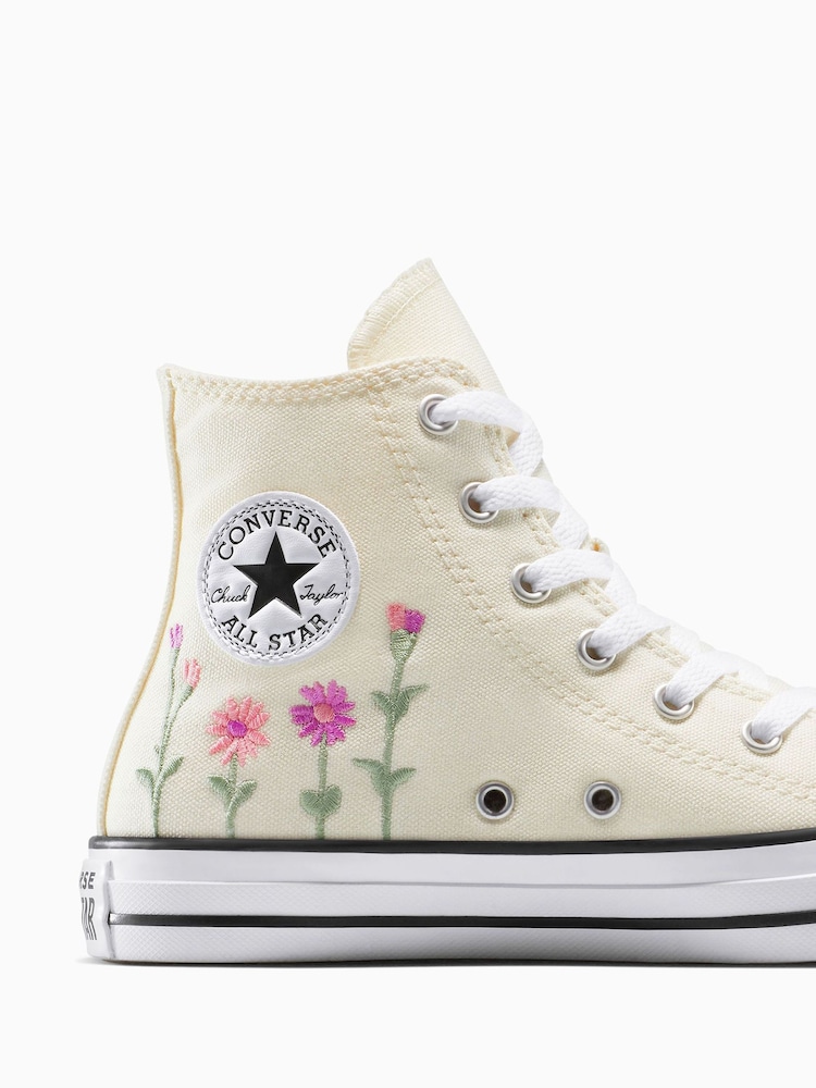 Converse Cream Youth Chuck Taylor Floral Embroidered Trainers - Image 8 of 12