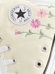 Converse Cream Youth Chuck Taylor Floral Embroidered Trainers - Image 9 of 12