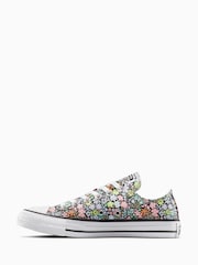 Converse Grey Chuck Taylor All Star Ditsy Floral Print Low Trainers - Image 2 of 7