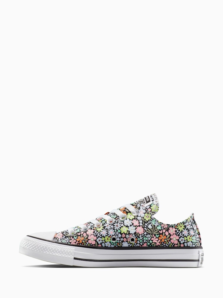 Converse Grey Chuck Taylor All Star Ditsy Floral Print Low Trainers - Image 2 of 7