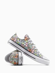 Converse Grey Chuck Taylor All Star Ditsy Floral Print Low Trainers - Image 5 of 7