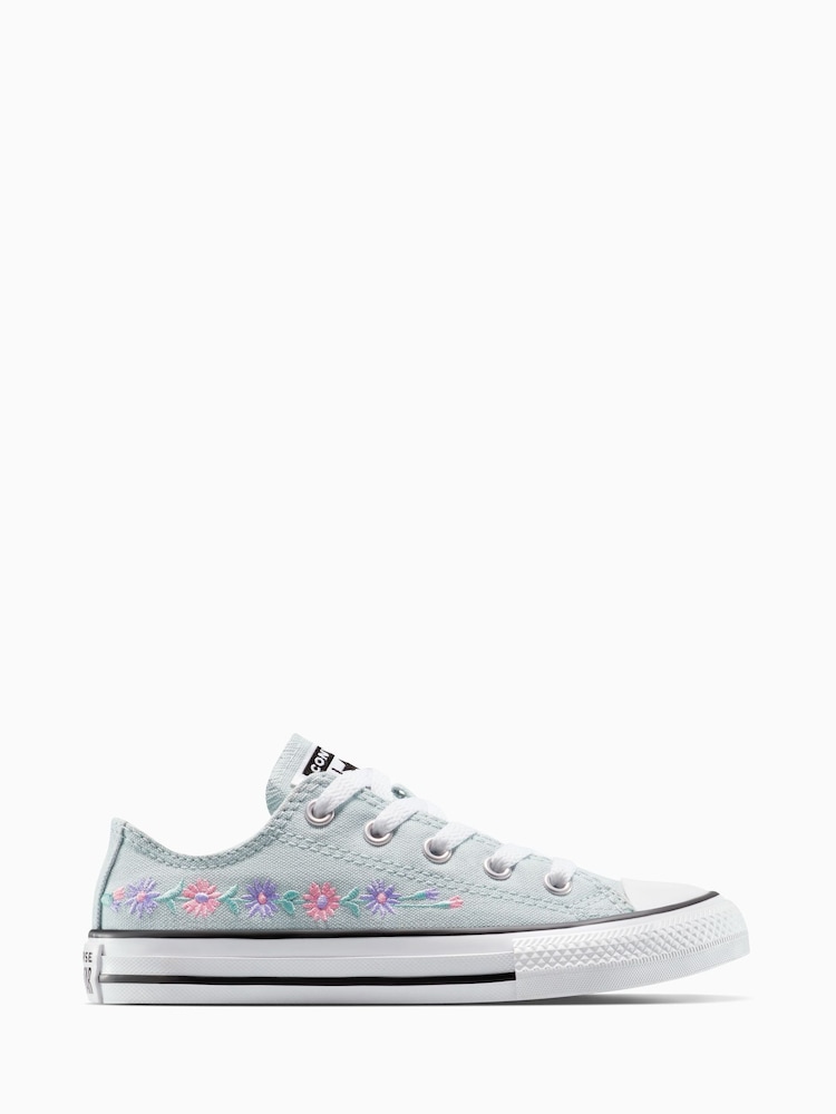 Converse Blue Junior Chuck Taylor Floral Embroidered Trainers - Image 1 of 8