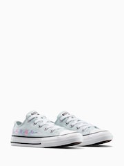Converse Blue Junior Chuck Taylor Floral Embroidered Trainers - Image 3 of 8