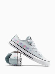 Converse Blue Junior Chuck Taylor Floral Embroidered Trainers - Image 5 of 8