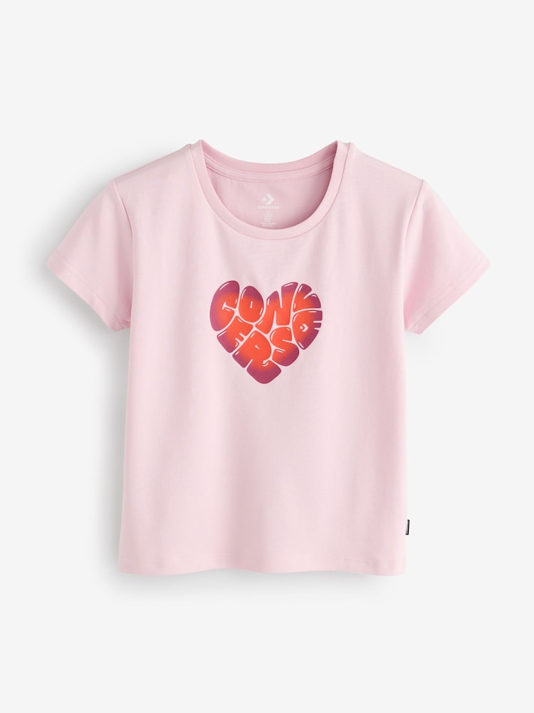 Converse Pink Heart Graphic Print T-Shirt - Image 1 of 1