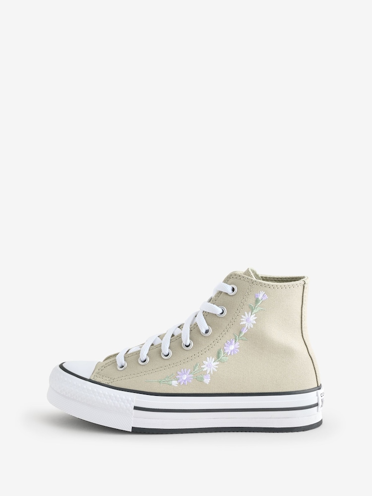 Converse Youth Chuck Taylor Floral Print Embroidered EVA Lift Trainers - Slika 2 iz 9