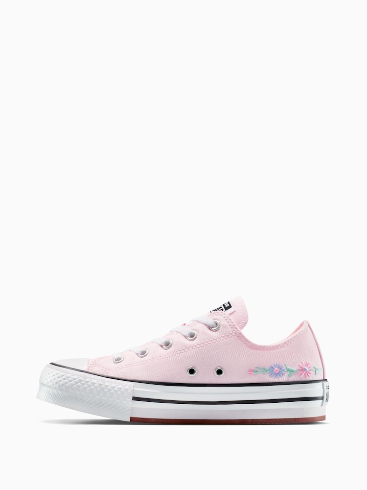 Converse Youth Chuck Taylor Floral Print Embroidered EVA Lift Ox Trainers - Imagen 2 de 9