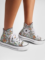 Converse Grey Chuck Taylor All Star Lift Ditsy Florals Trainers - Image 1 of 11