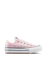 Converse Pink Chuck Taylor Floral Print Embroidered EVA Lift Ox Trainers - Image 1 of 9