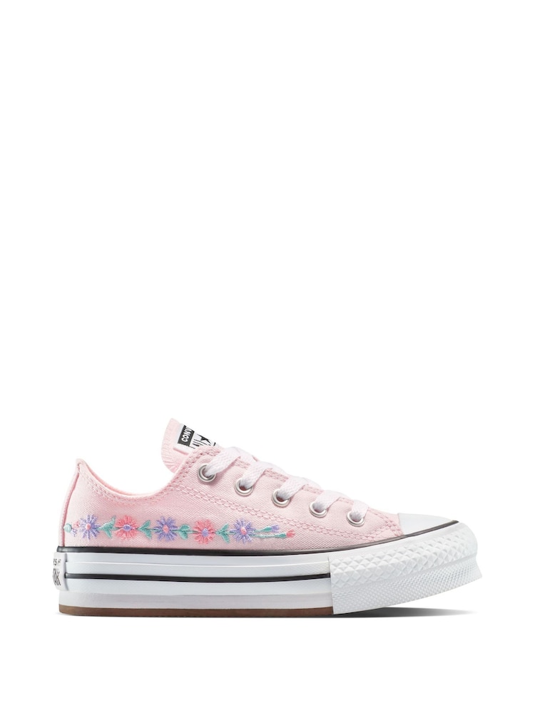 Converse Pink Chuck Taylor Floral Print Embroidered EVA Lift Ox Trainers - Image 1 of 9