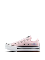 Converse Pink Chuck Taylor Floral Print Embroidered EVA Lift Ox Trainers - Image 2 of 9