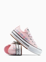 Converse Pink Chuck Taylor Floral Print Embroidered EVA Lift Ox Trainers - Image 6 of 9