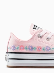 Converse Pink Chuck Taylor Floral Print Embroidered EVA Lift Ox Trainers - Image 9 of 9