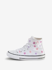 Converse White Junior Chuck Taylor Floral Print 1V Easy On Trainers - Image 2 of 9