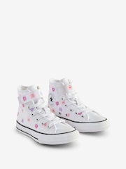 Converse White Junior Chuck Taylor Floral Print 1V Easy On Trainers - Image 3 of 9