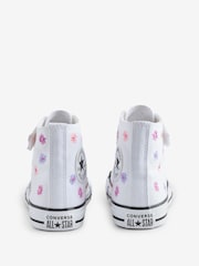 Converse White Junior Chuck Taylor Floral Print 1V Easy On Trainers - Image 4 of 9
