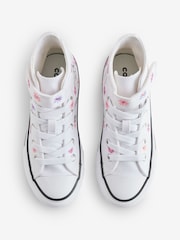 Converse White Junior Chuck Taylor Floral Print 1V Easy On Trainers - Image 5 of 9