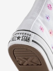 Converse White Junior Chuck Taylor Floral Print 1V Easy On Trainers - Image 7 of 9