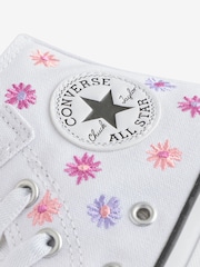 Converse White Junior Chuck Taylor Floral Print 1V Easy On Trainers - Image 8 of 9