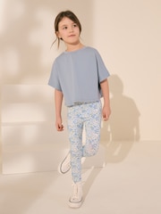 Blue/White Floral Printed Leggings (3-16yrs) - Image 2 of 4