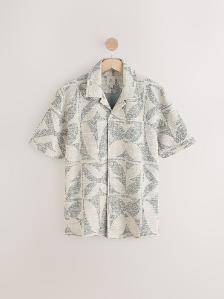Grey/White Cuban Collar Textured Jersey Short Sleeve Shirt - Image 5 of 7