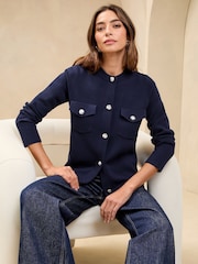 Lipsy Navy Buttoned Crew Neck Knit Cardigan - Image 1 of 4