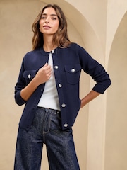 Lipsy Navy Buttoned Crew Neck Knit Cardigan - Image 3 of 4