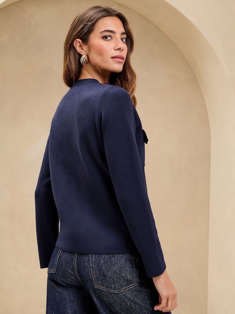 Lipsy Navy Buttoned Crew Neck Knit Cardigan - Image 4 of 4
