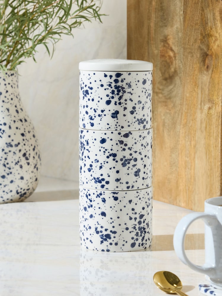 Set of 3 Blue Stacking Storage Jars - Image 1 of 5 Set of 3 Blue Stacking Storage Jars - Image 1 of 5