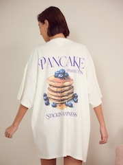 White Pancakes Oversized 100% Cotton Night T-Shirt - Image 1 of 5