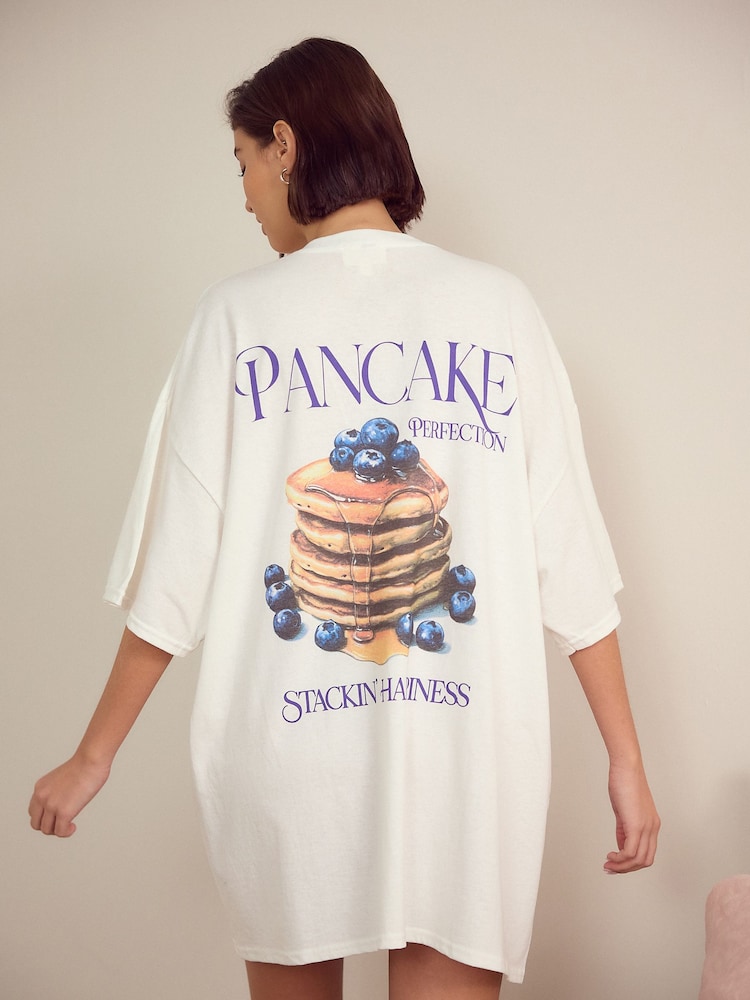 White Pancakes Oversized 100% Cotton Night T-Shirt - Image 1 of 5 White Pancakes Oversized 100% Cotton Night T-Shirt - Image 1 of 5
