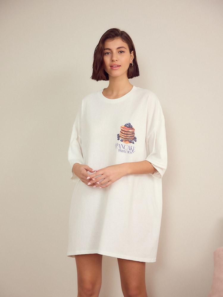White Pancakes Oversized 100% Cotton Night T-Shirt - Image 2 of 5
