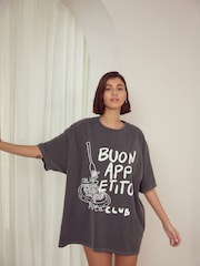 Charcoal Grey Pasta Oversized 100% Cotton Night T-Shirt - Image 3 of 4