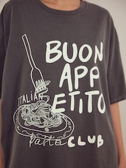Charcoal Grey Pasta Oversized 100% Cotton Night T-Shirt - Image 4 of 4