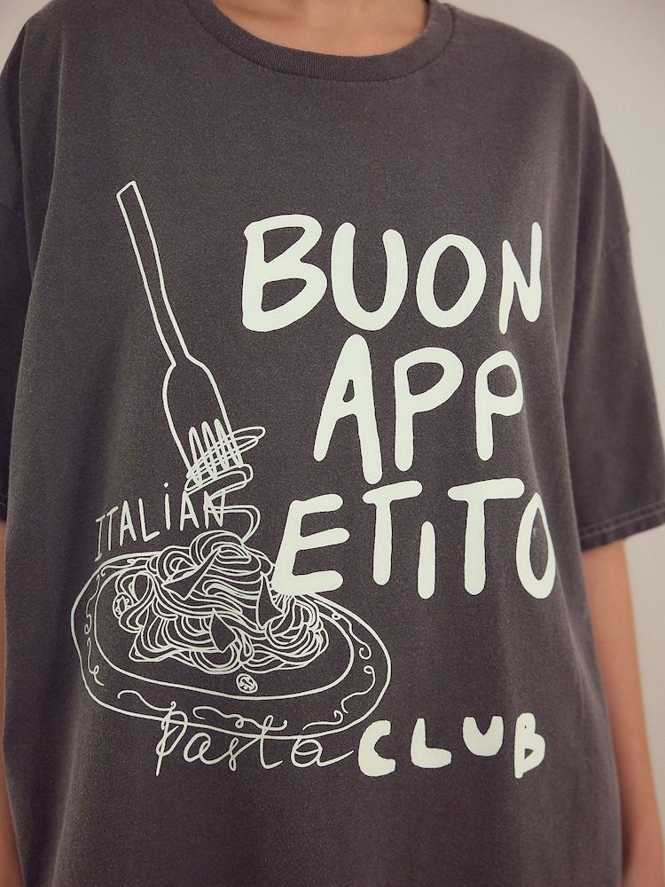 Charcoal Grey Pasta Oversized 100% Cotton Night T-Shirt - Image 4 of 4