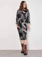 Apricot Grey Paint Patches Cowl Neck Midi Dress - Image 1 of 5